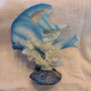 Blue Fish with Coral Resin Vtg Figurine